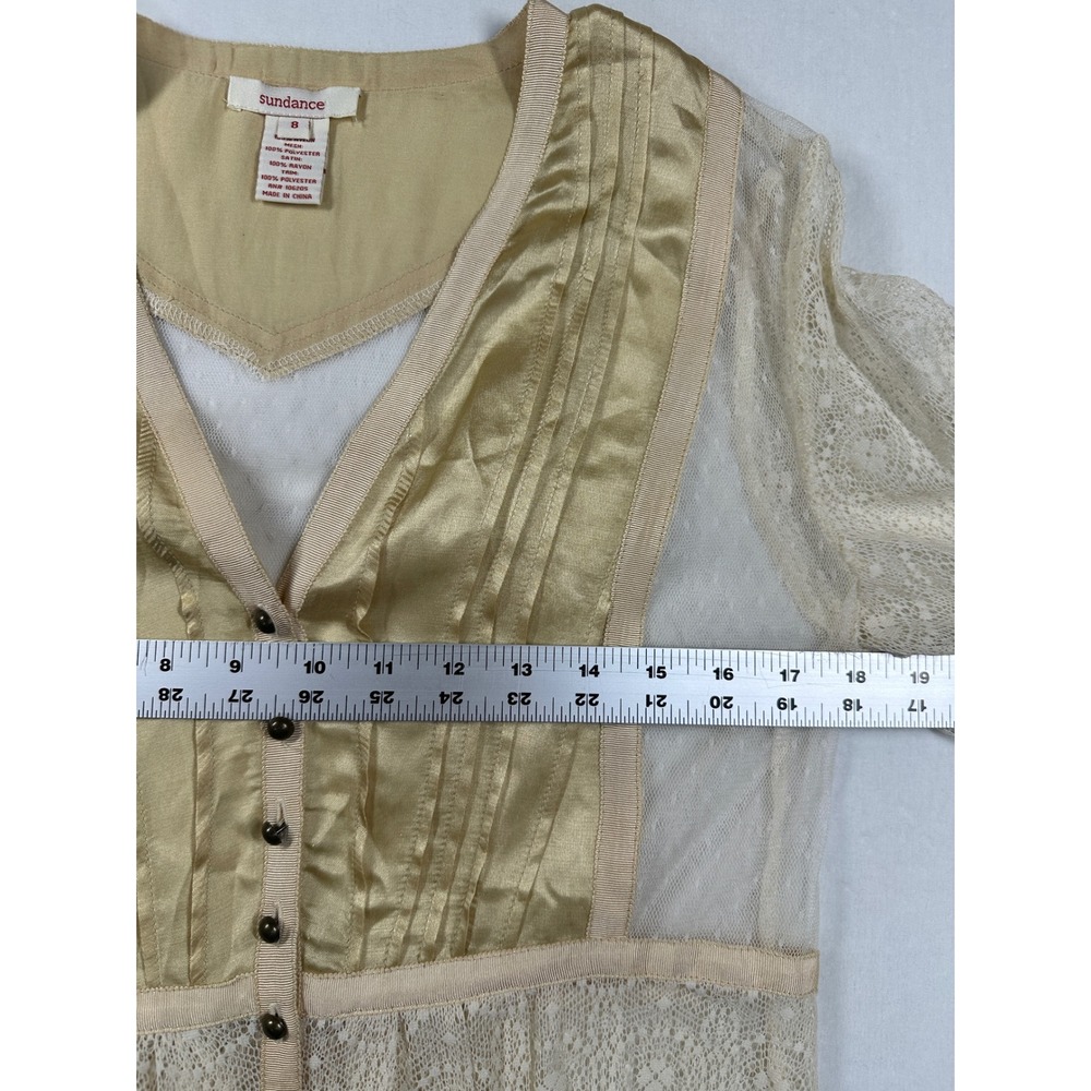 Sundance Lace Satin Lady Jane Blouse Sz 8 Cream Gold Romantic Mesh Peplum Top - Picture 6 of 14